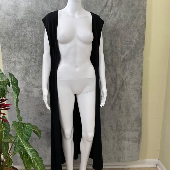 Fern Dratten Slinky Knit Duster Women’s OS  2 button Sleeveless Black travel - Picture 6 of 10